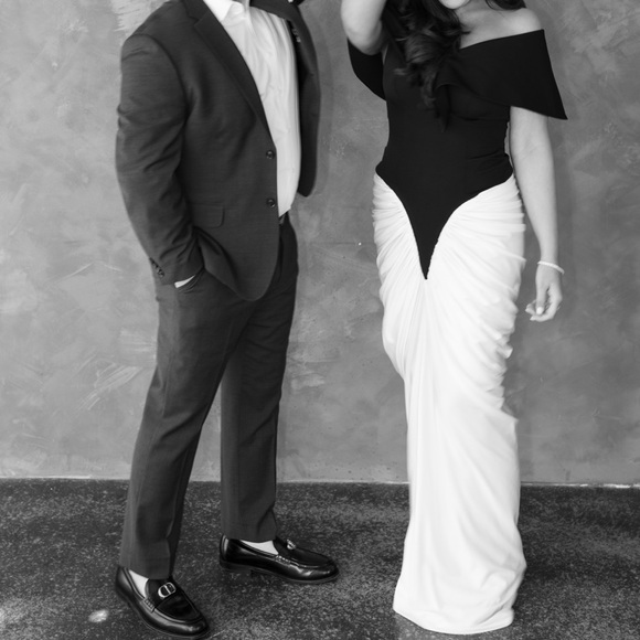 Elegant Black and White Off-Shoulder Gown custom from Dubai as seen on Noor - Picture 14 of 16